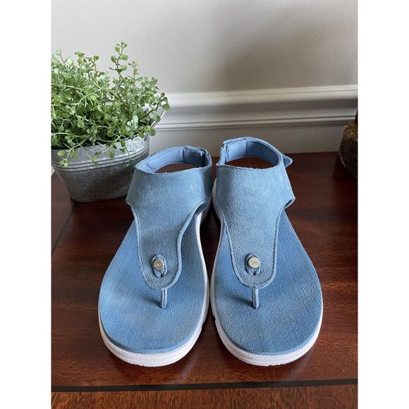 Ryka Margo Comfort T Strap Sandal Blue Suede Size 7 M - Picture 2 of 5